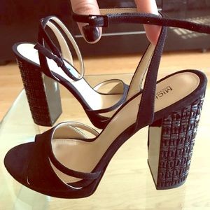 Black Michael kors block heel ankle strap sandals